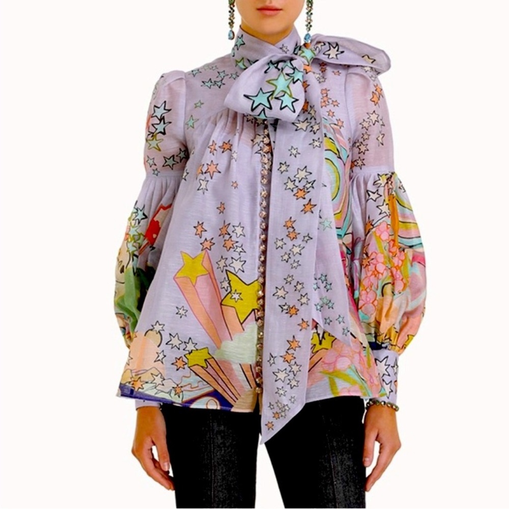 Zimmermann Concert Tie Neck Collage Blouse💋